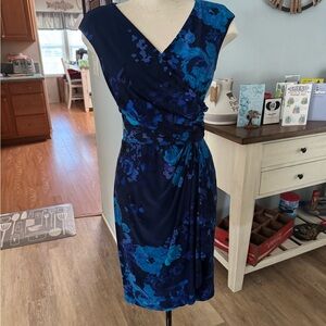 Chaps Blue and Aqua Floral Dress